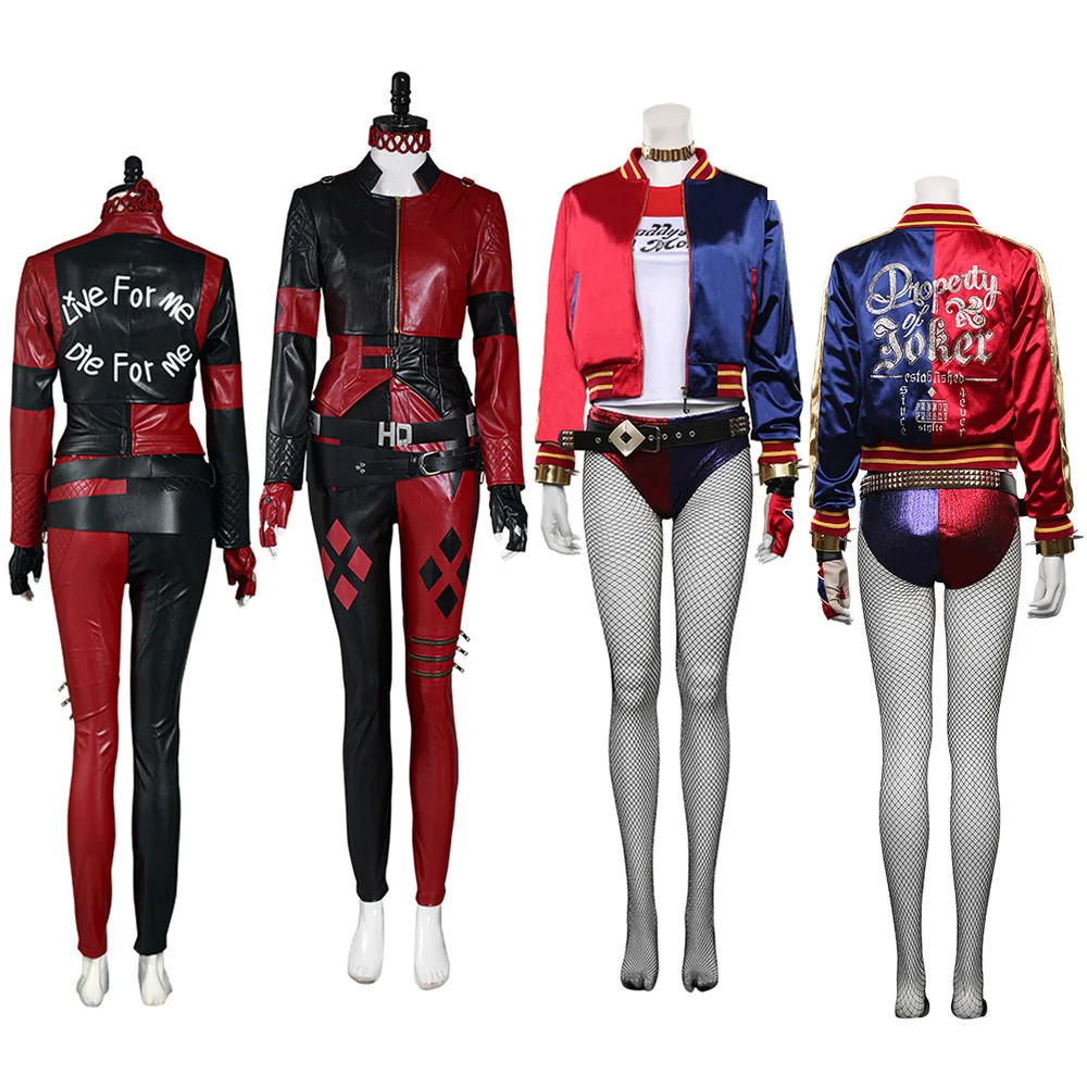 Quinn Cosplay Costume Suicide Cos Joker Roleplay Black Red Jacket Pants Female Girls Fantasia Halloween Carnival Roleplay Suit