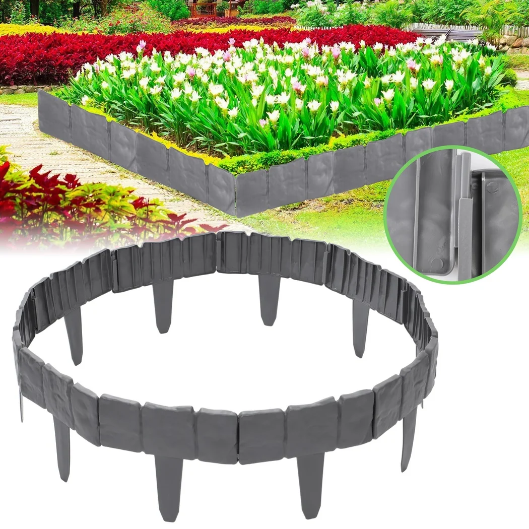 

30Pcs/Set Garden Edging Borders Plastic Detachable Faux Stone Fences 24ft Landscaping Border Edging for Garden Lawn Walkway