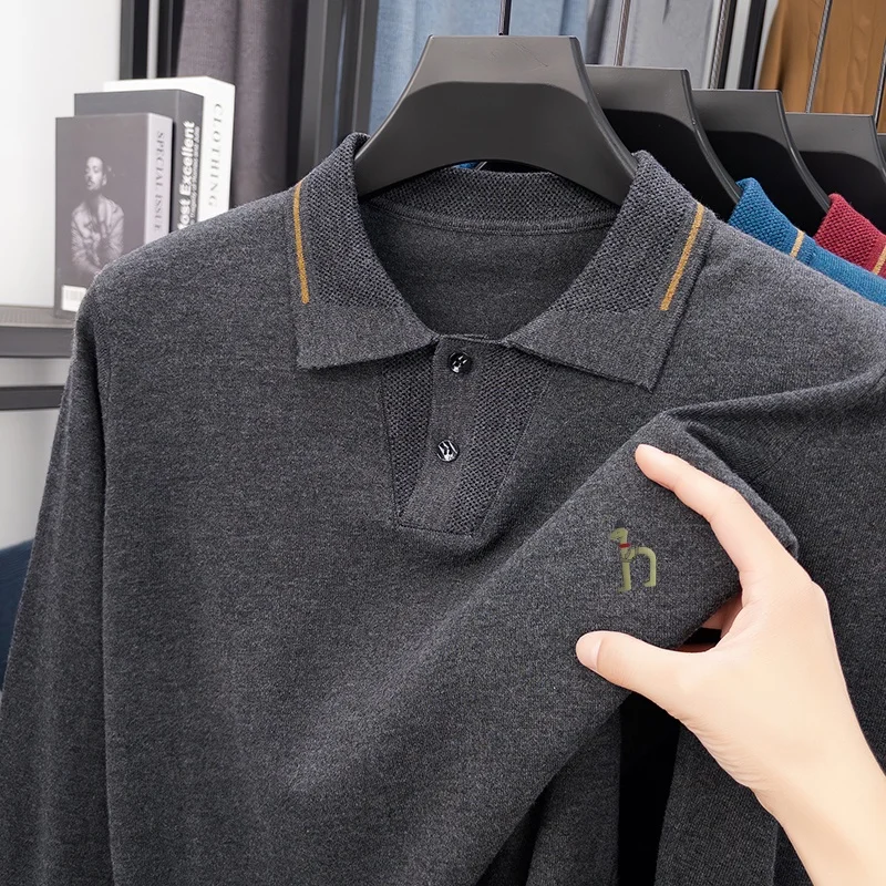 

High Quality Men's Lapel Pullover Wool Knitwear Winter New Arrival Solid Color Dog Print Soft Skin Friendly Business Men's Wear
