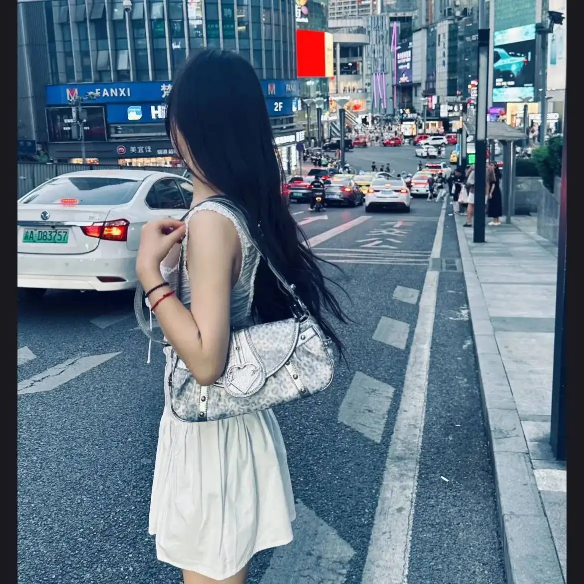 Bloom Leopard Print Y2k Handbag Women Hot Girl Heart Large Capacity Sier Shoulder Bags Purse Ladies Vintage Crossbody Bag