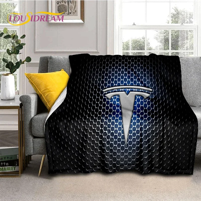 3D Printing Tesla Car Logo Soft Flannel Blanket for Beds Bedroom Sofa Picnic,Throw Blanket for Cover Outdoor Leisure Nap Gift