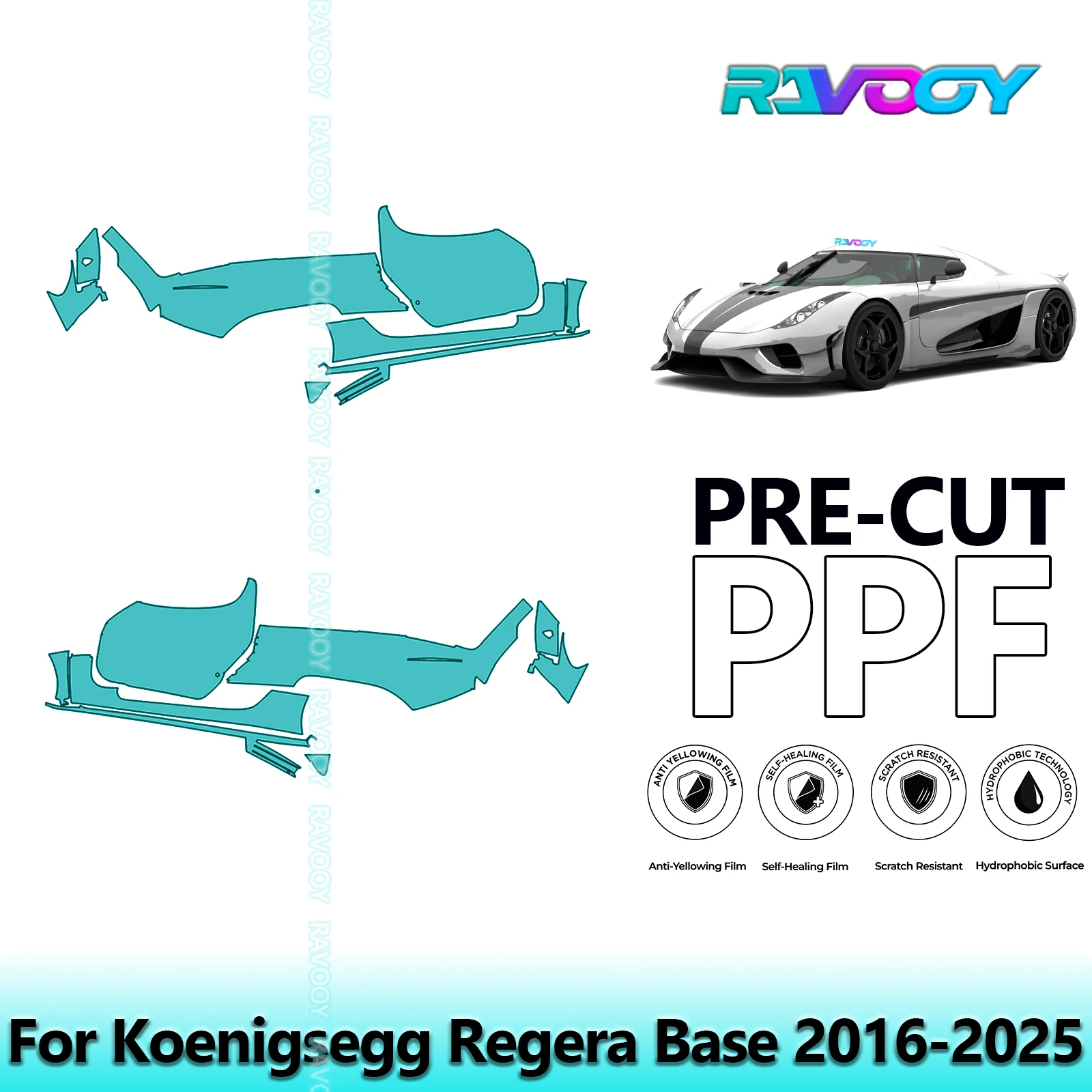 

For Koenigsegg Regera Base 2016-2025 8.5mil Clear Matte Pre-Cut PPF Door & A/B Pillar Kit TPU Paint Protection Film Set