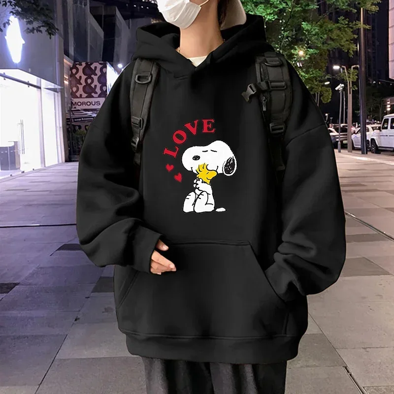 Printed Graphics Men Hoodies Cute Disney Snoopy Charlie Brown Loose Tops Sweatshirts Male Hip Hop Streetwear Autumn Winter