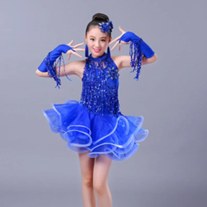 Children\'s Latin dance costume girl glitter tassel Latin dance dress performance competition costume