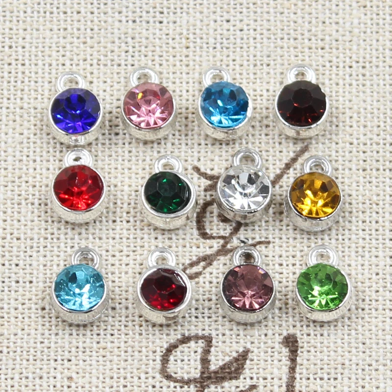 12 sztuk Charms Birthstone kamień urodzeniowy 10x7mm wisiorki DIY Handmade dokonywanie ustaleń złoty kolor srebrny kryształ na naszyjnik bransoletka