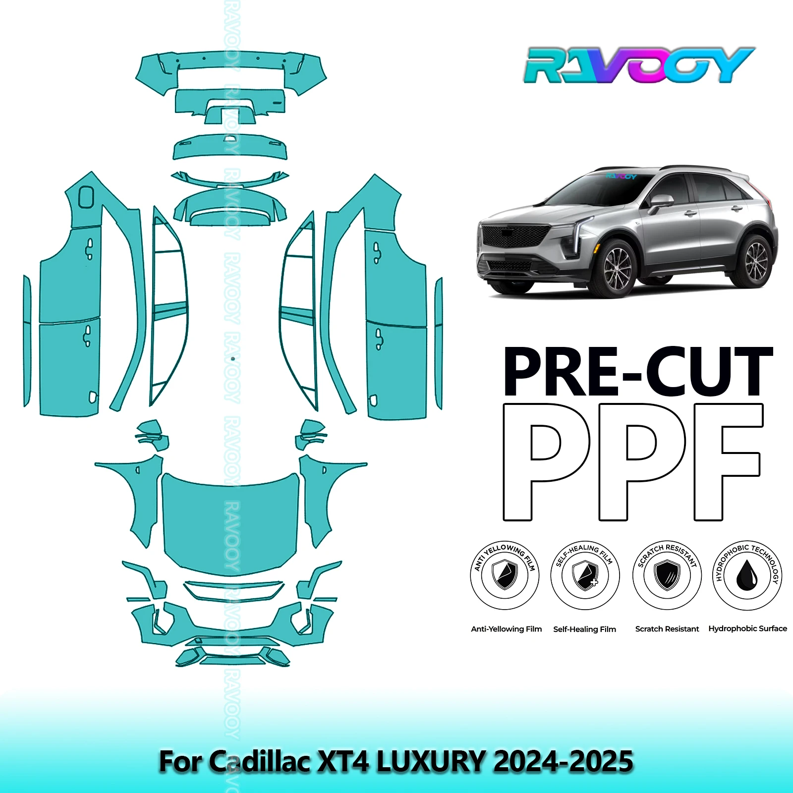 Film de Protection de peinture PPF prédécoupé pour voiture, véhicule complet pour Cadillac XT4 LUXE 2024 – 2025