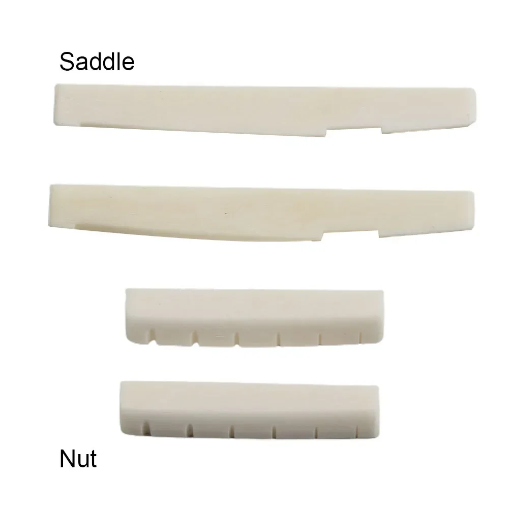 2 Sets 4 Pcs 6 String Acoustic Guitar Bone Bridge Saddle 72mm And Nut 43mm Cow Bone Nut Top Folk Pillow Folk Bottom Pillow