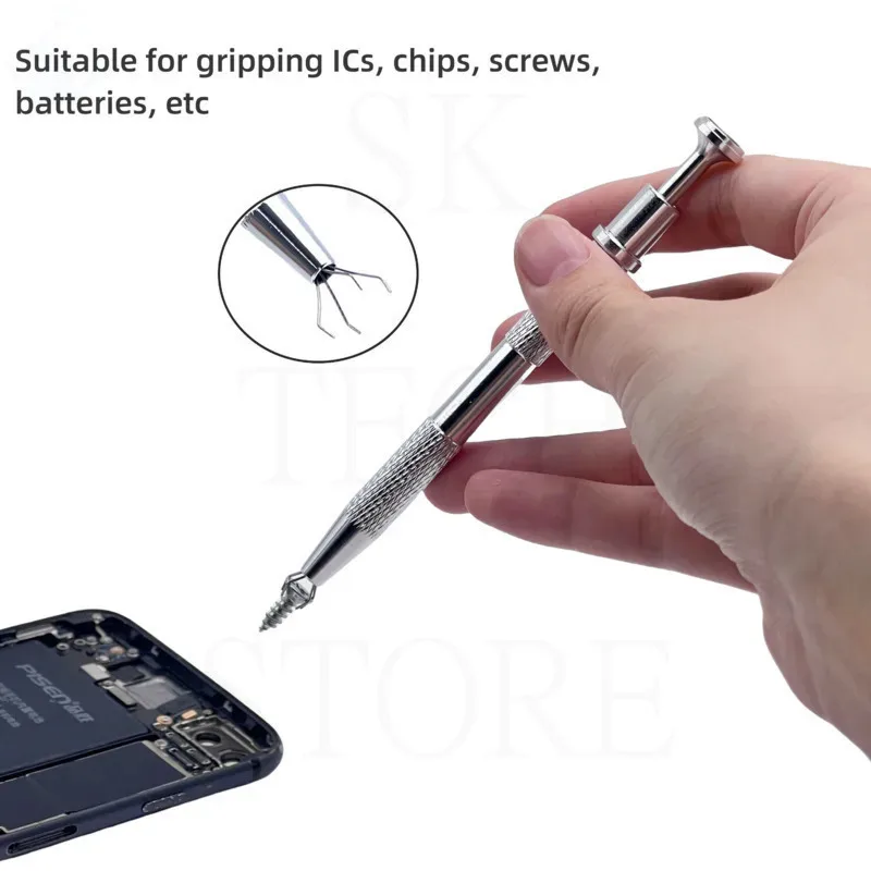 IC Extractor Four Claw Electronic Component Grabber IC Chip Extractor Chip Screw Picker Tweezers Metal Grabber Repair Hand Tools