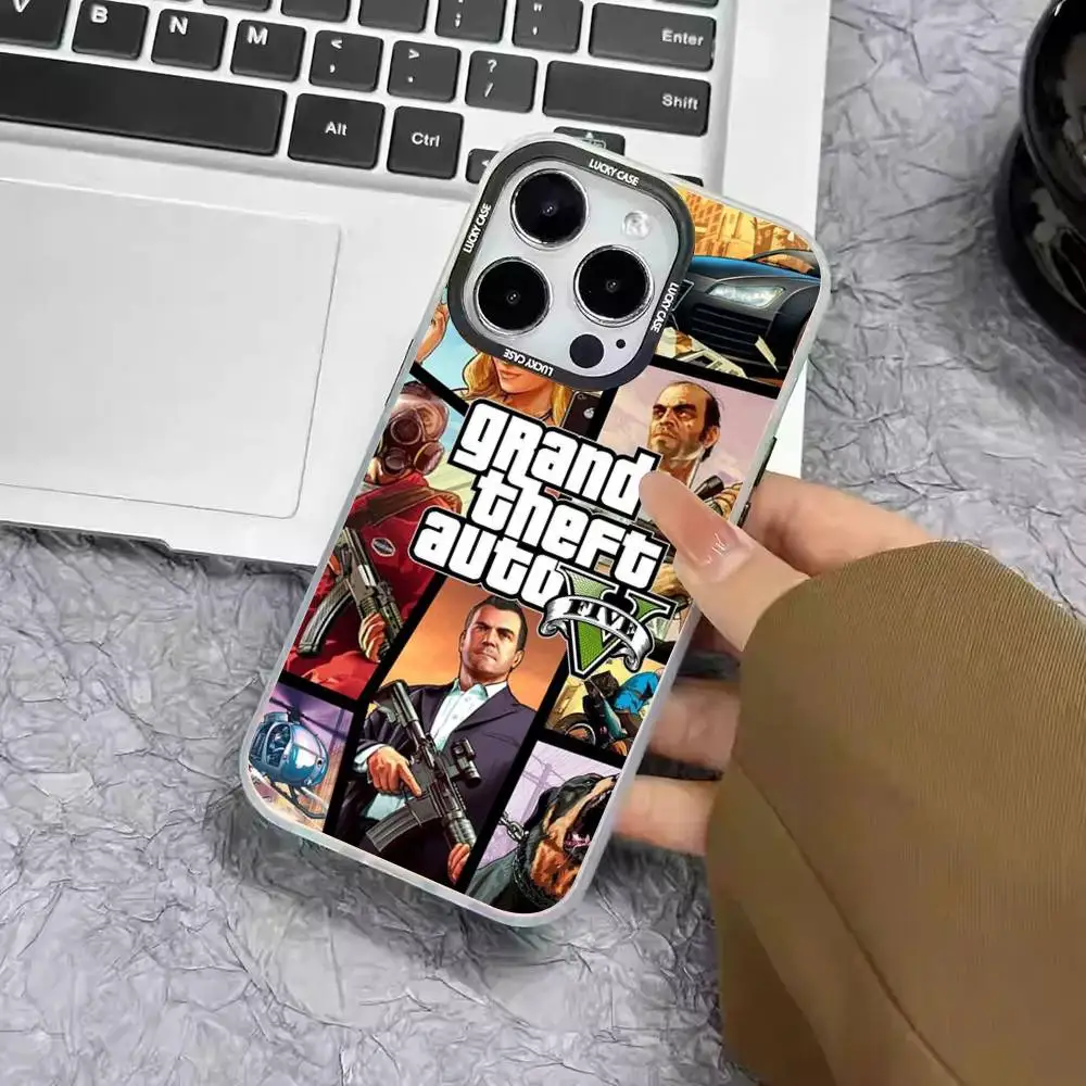 حافظة هاتف Grand Theft Auto GTA 5 ليزر IMD لون فضي شل لهاتف آيفون 17 16 15 14 13 12 11 Air Pro Max Plus