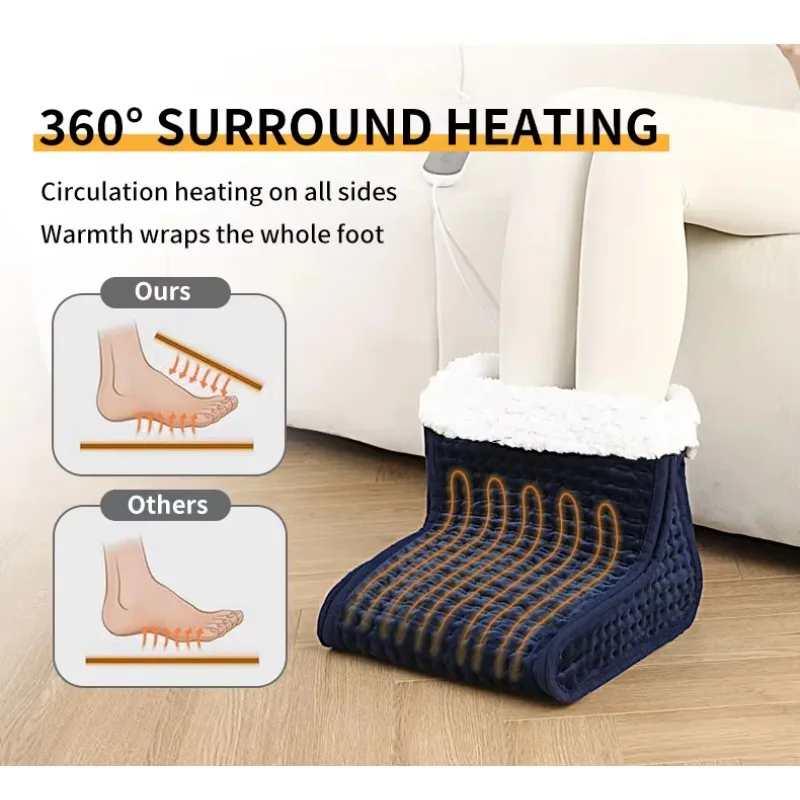 Portable electric heating foot warmer massager shoe zipper design multi-purpose household bedroom heating overheating protection