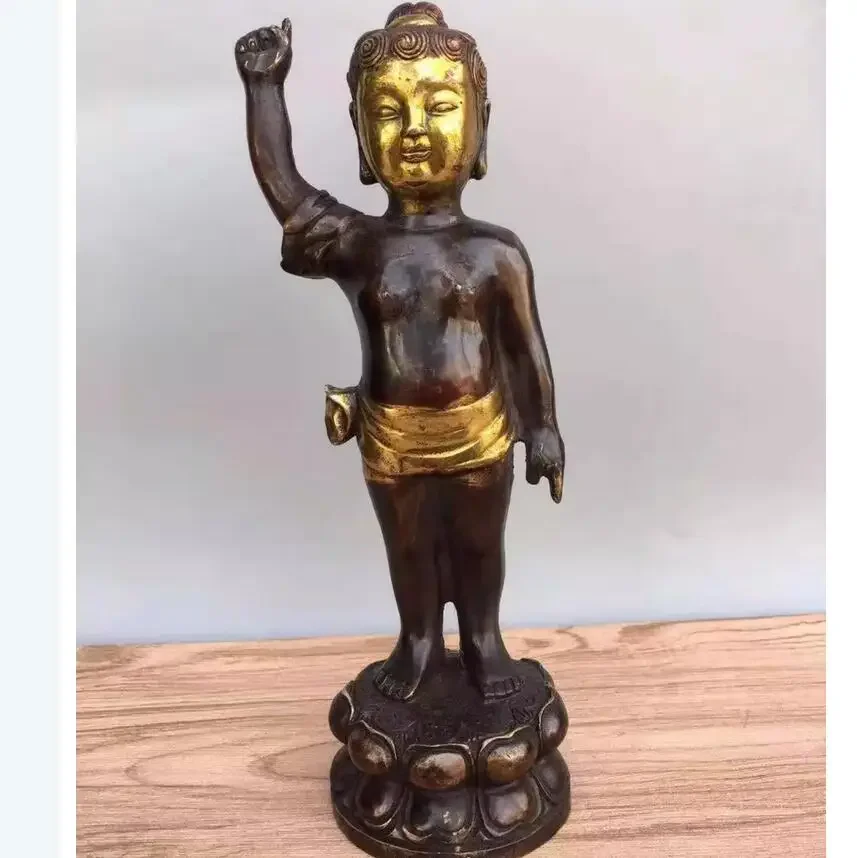 Metal copper gilded crown prince Buddha decorations, home and office cultural and creative ornaments