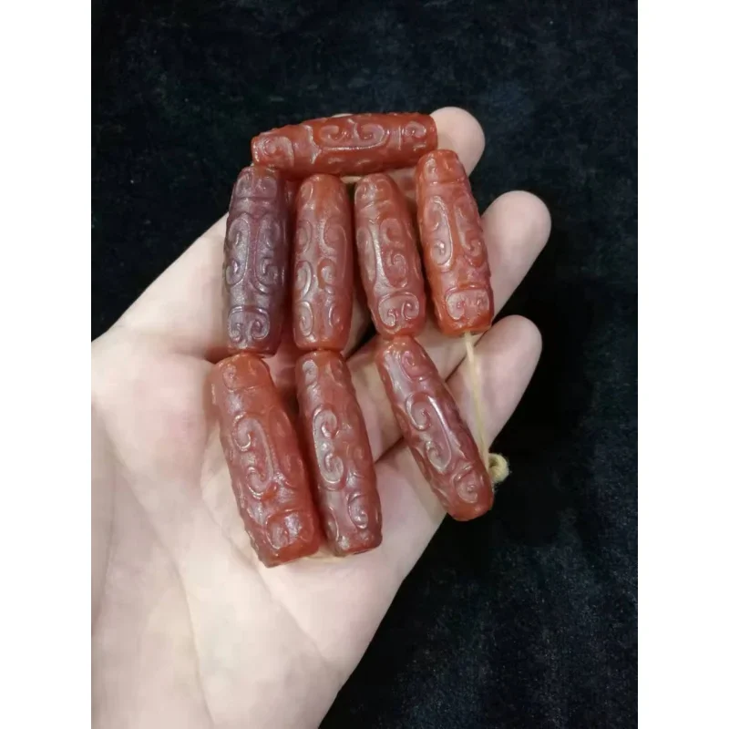 Tibetan Area Backflow Ruyi Pattern Old Pulp a String of Red AgateBeads Necklace