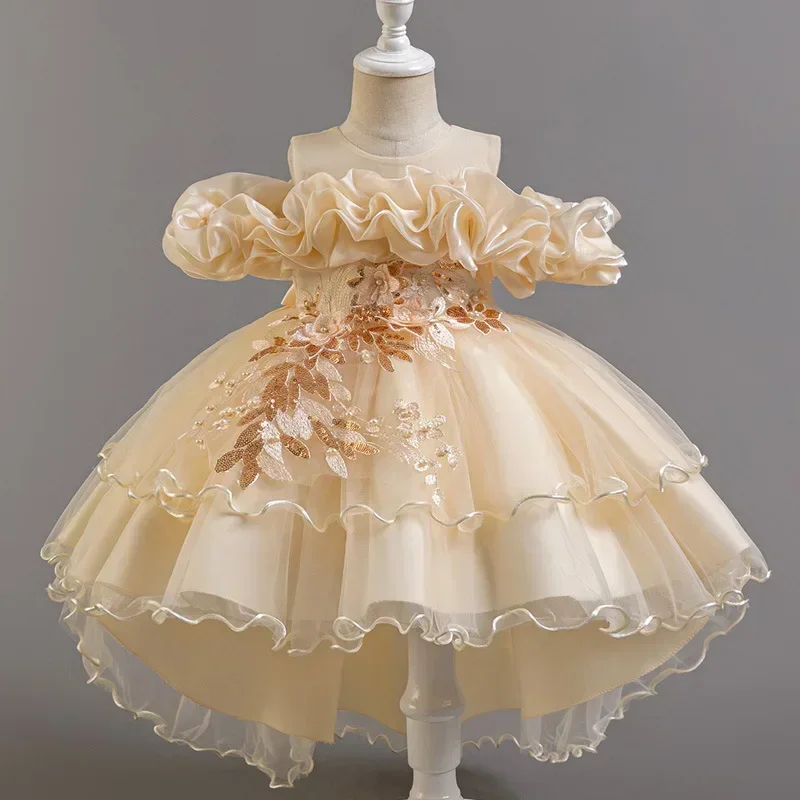 

Fashion Flower Girl Dresses for Weddings Lace Mesh Sleeveless Party Dress for Kids Girl Summer Girls Party Dress 2-12 Years