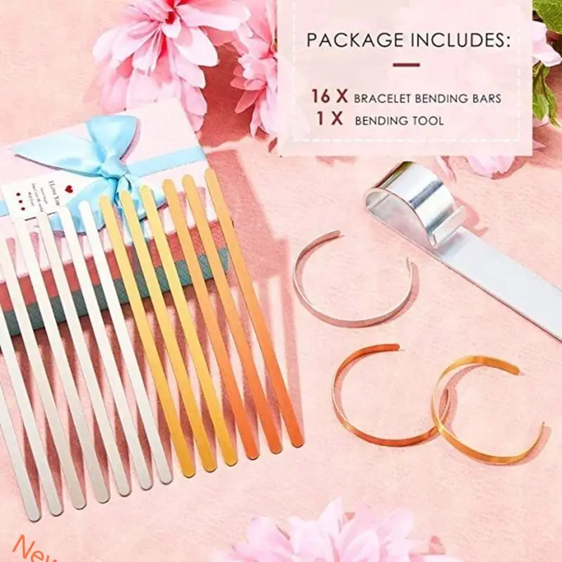 

Pack Of 17 Sturdy Alloy Bracelet Blanks and Bender Tool Portable for Personalize Jewelry Making Tool Projects Supplies