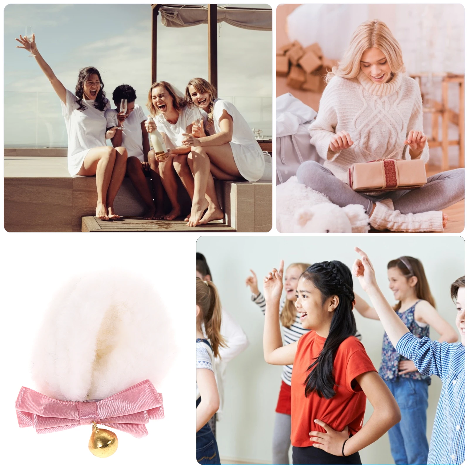 

1 set Women Hair Clips Clip Set White Pink Tail Barrette Round Headband Accessories Women Cosplay Props