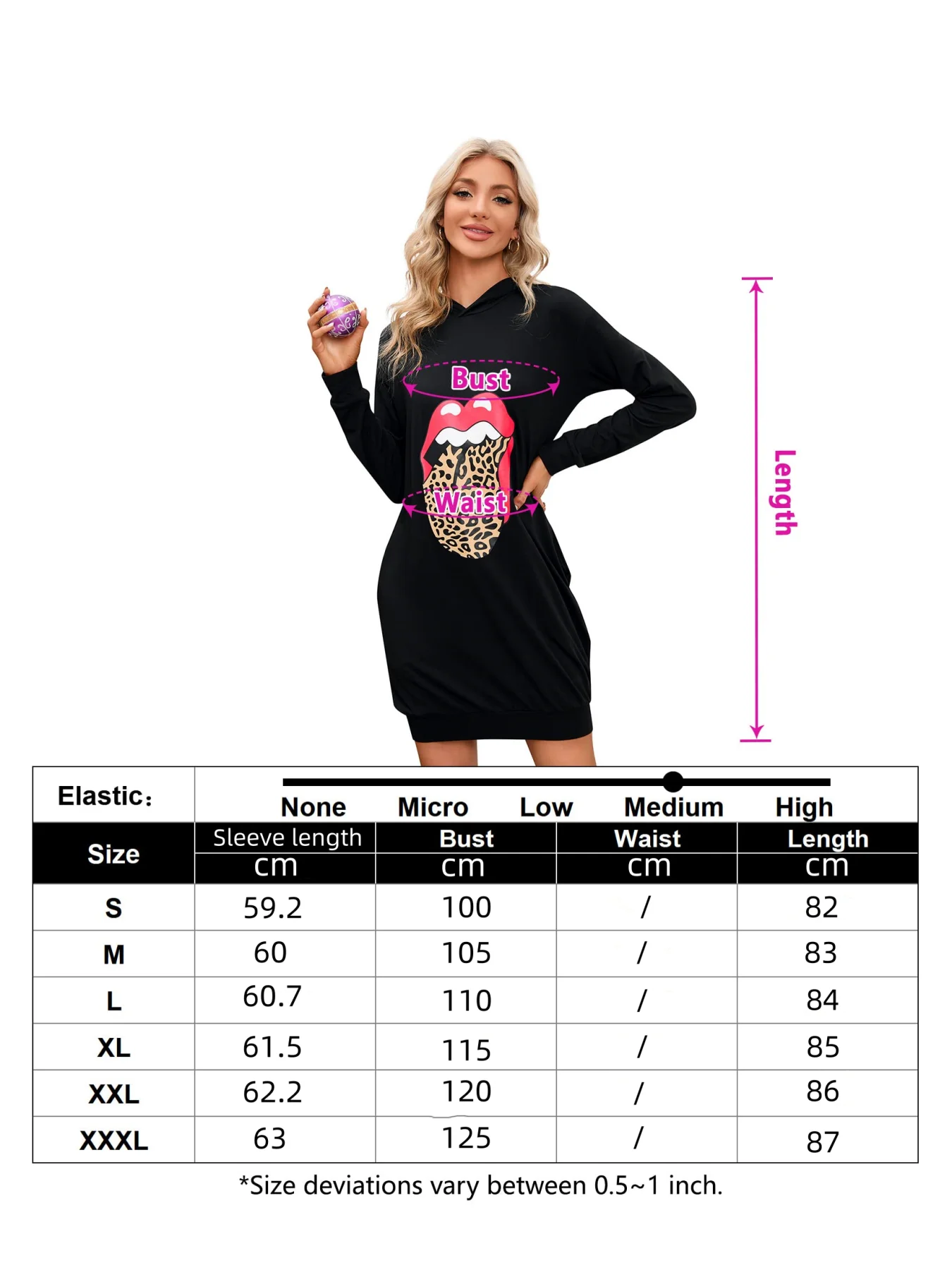 New In Women\'s Christmas Hoodies&Sweatshirts Fall & Winter Clothing Santa Claus Print Long Sleeve Hooded Sweatshirt Short Dress