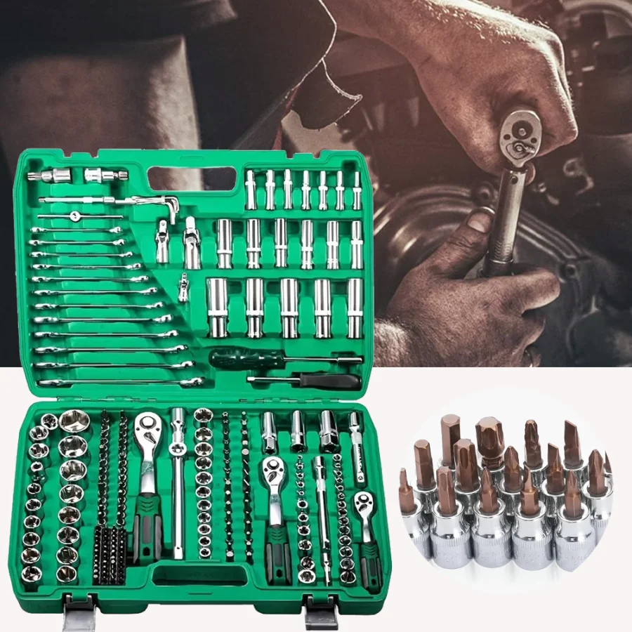 

216 шт. зеленый многофункциональный набор инструментов для ремонта автомобилей с пластиковым ящиком для хранения