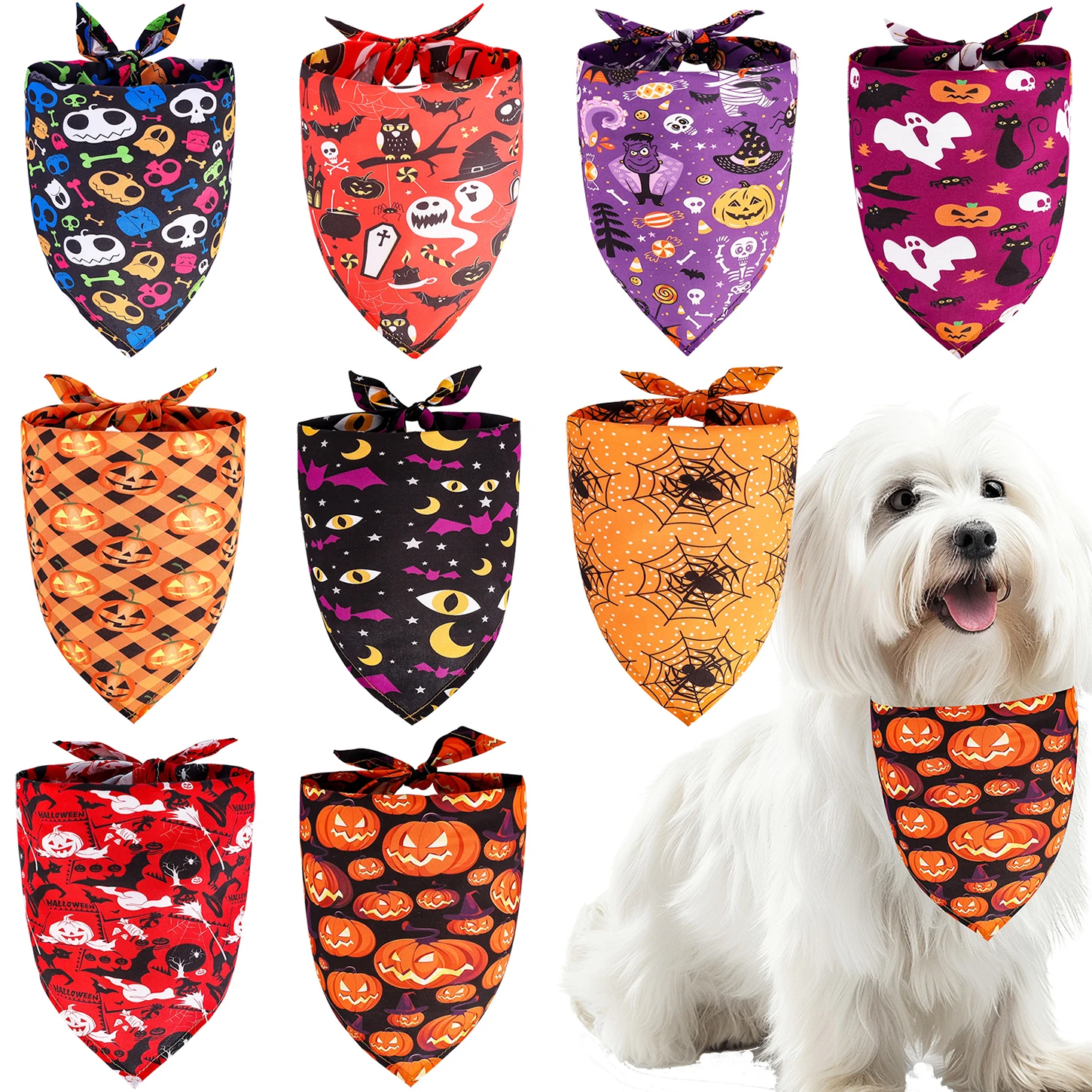 50/100PCS Halloween Dog Bandana Horrible Triangle Bandanas Festival Party Cat Dog Scarf Skull Spider Dog Accessories Bandanas