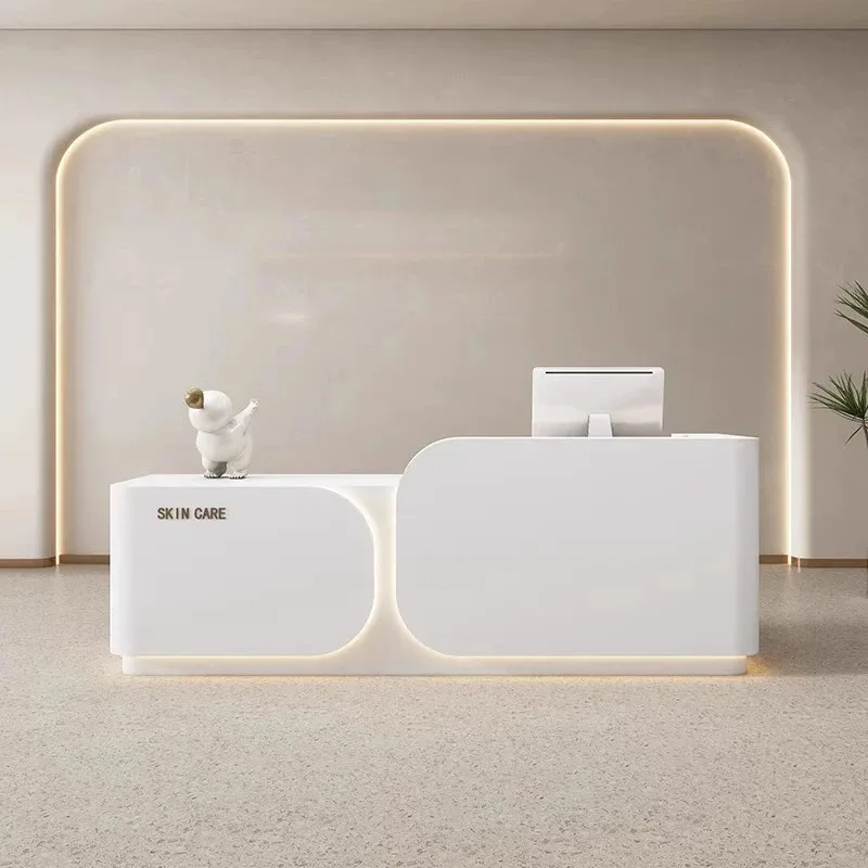 Mostradores de recepción de diseño de almacenamiento, cajón barato de madera de lujo, escritorios de recepción blancos, muebles de recepción Mostrador clásicos modernos