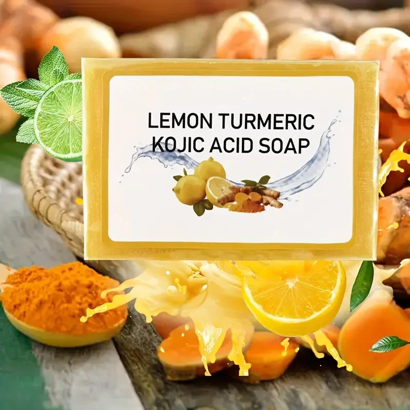 100g Lemon Turmeric Kojic Acid Soap Handmade Face Clean Soap for Skin Bathing, Moisturizing, and Exfoliating