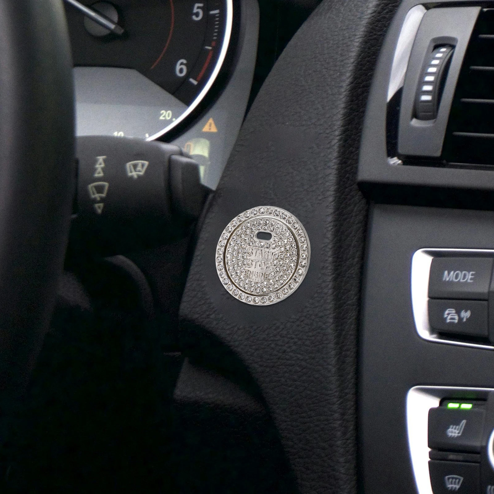 

Start Button Patch Rhinestone Inlaid Cover White Car Bling Engine Ring Decals Auto Interior Push Switch Accessories Protects