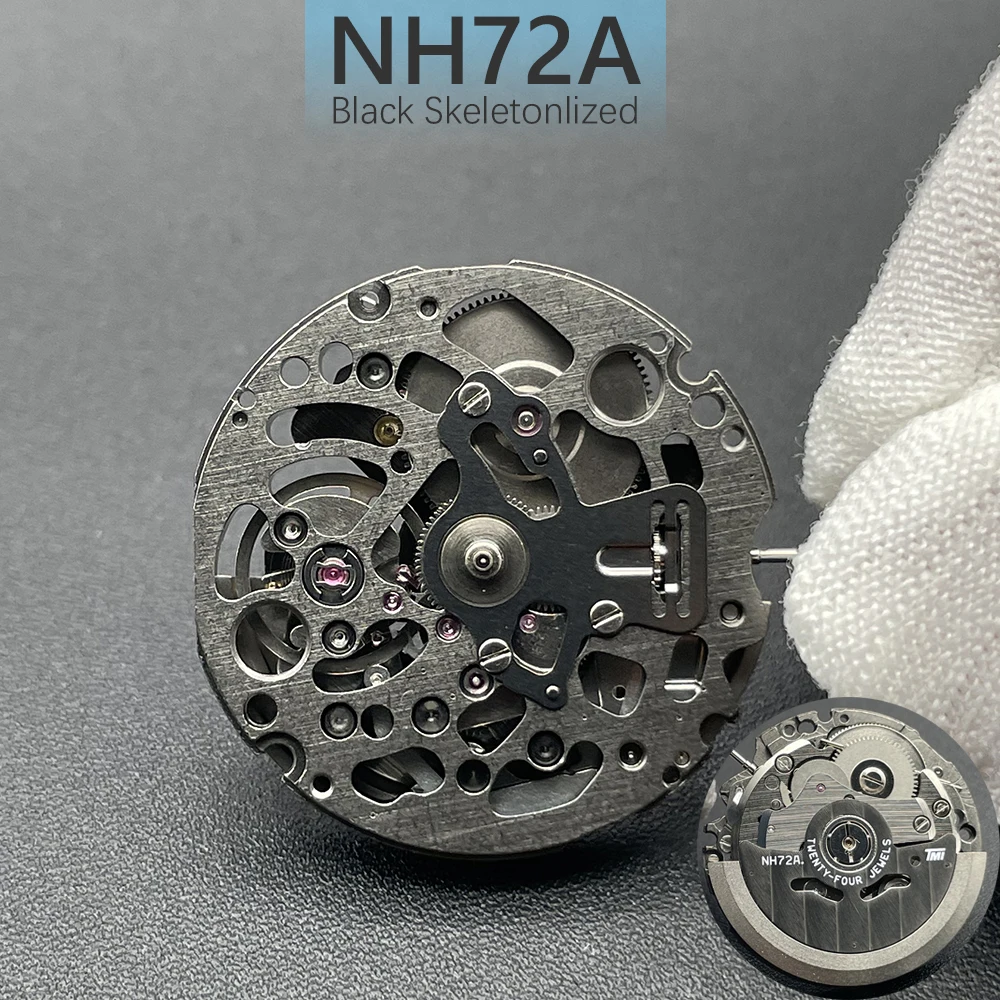 Matte Black NH72 Skeletonized Automatic Movement 24 Jewels High Accuracy NH72A Mechanical Movt Mod Replace Watch Mechanism Parts