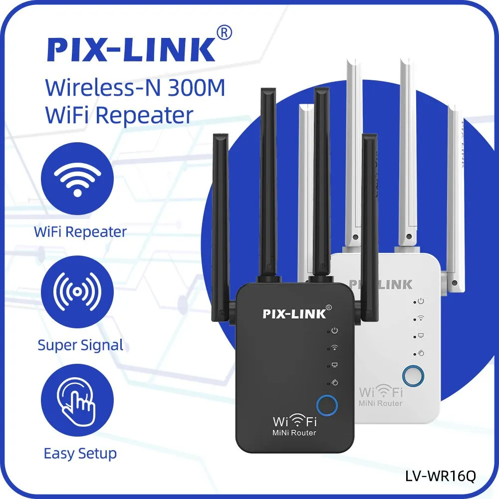 PIX-LINK WR16Q Wifi Repeater 300Mbps Wifi Wireless Internet Long Range Extender Signal Booster for Home With AP Mode Ethernet