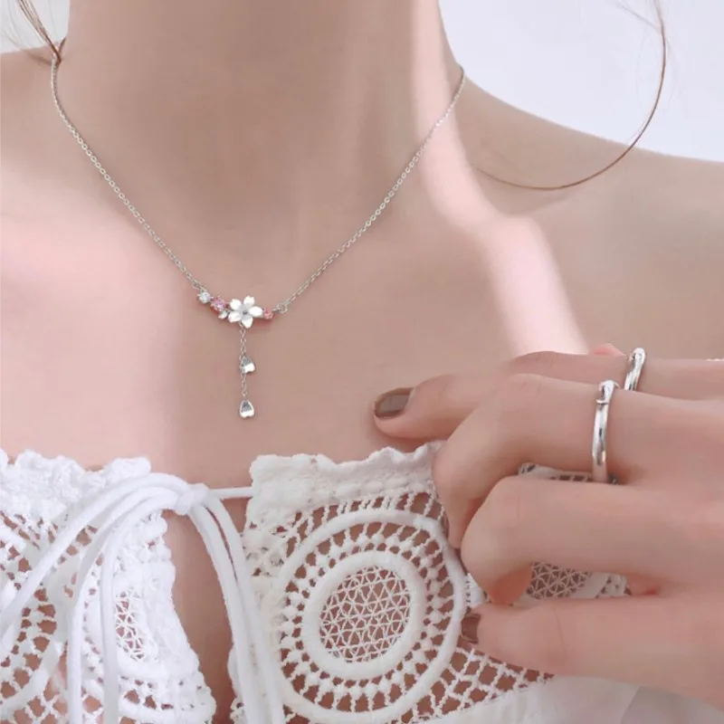 Women's Silver Color Pink Flower Shell Zircon Jewelry Set