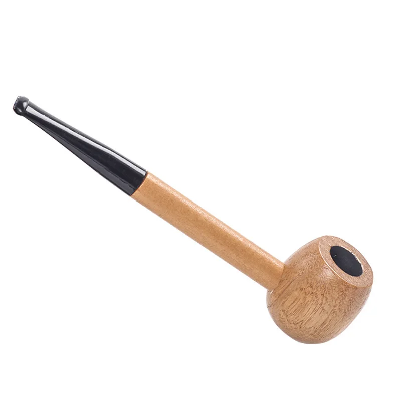 Solid Wood Tobacco Pipe With Metal Filter Straight Stem Smoking Pipe for Beginners Men's Gift