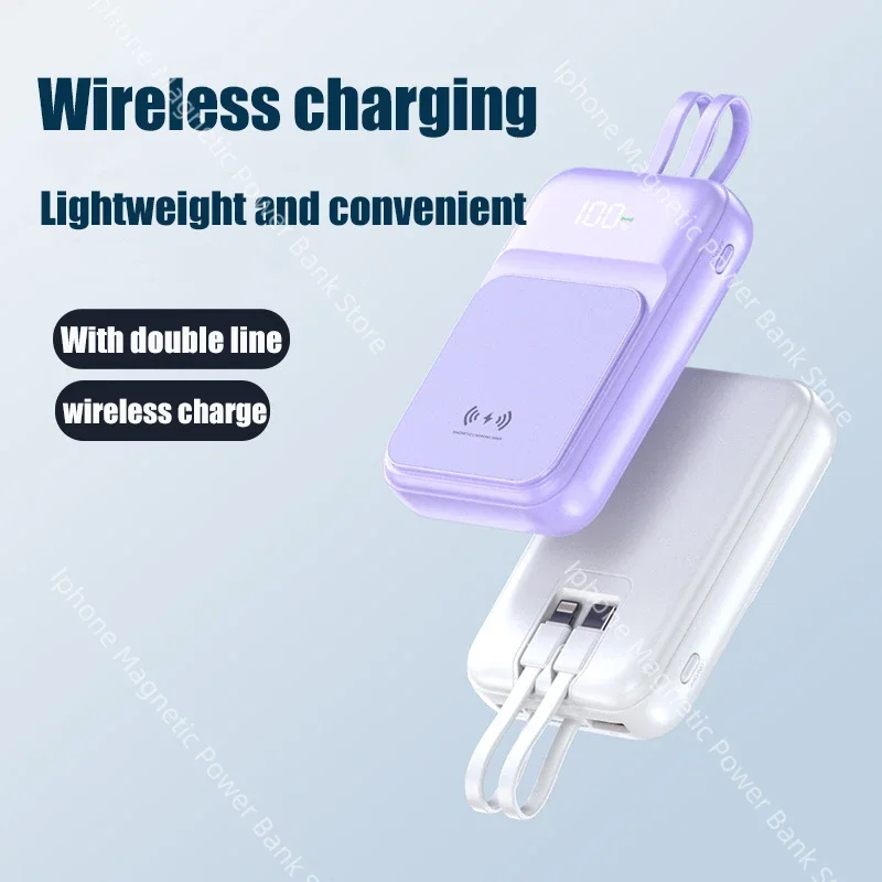 Power Bank Magnetik Pengisian Daya Nirkabel Super Cepat dengan Kabel Terintegrasi 30000mAh Power Bank Portabel Hadiah Lintas Batas