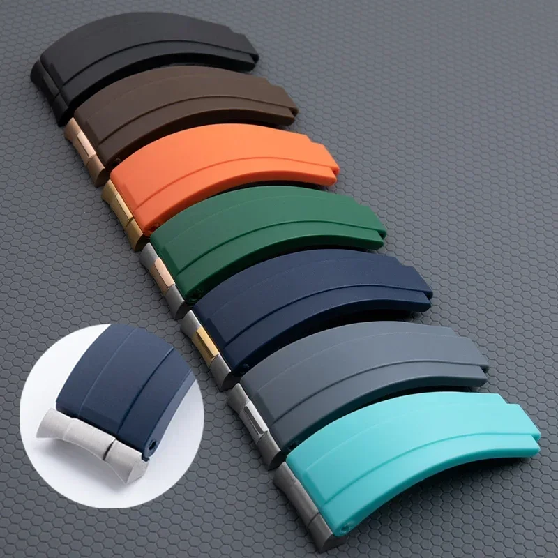

20mm Metal end Link Curved With Soft Rubber Watchband For Rolex 40mm Submariner GMT Strap Bracelets Adjustable Buckle