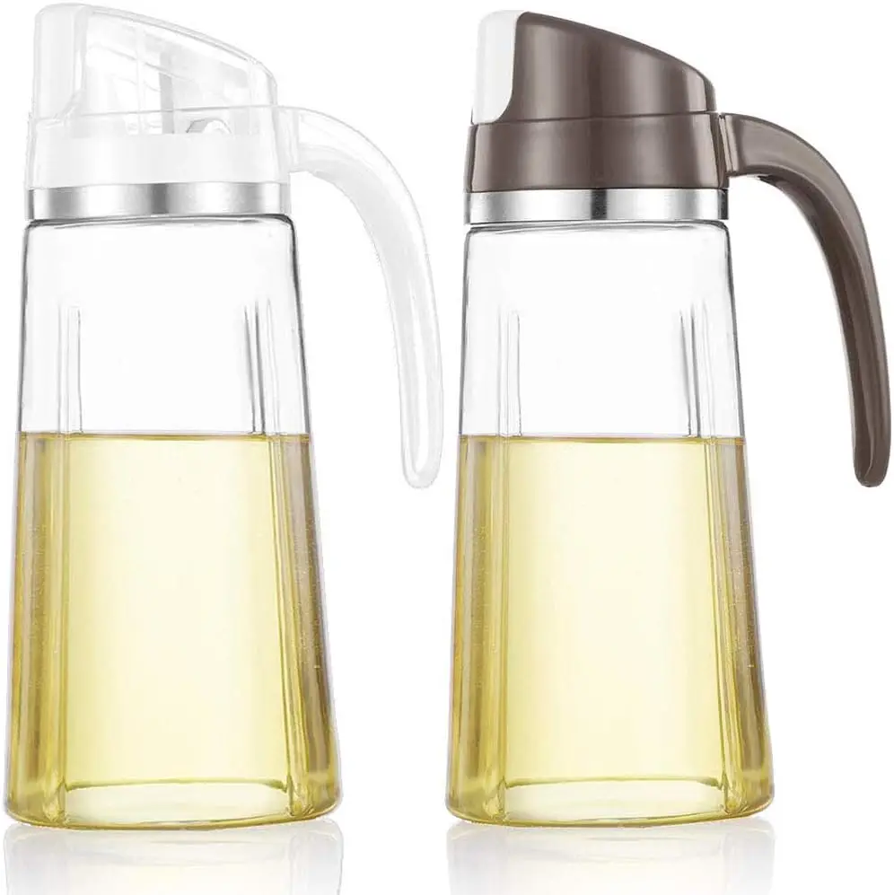 

Glass Oil Dispenser for Kitchen 20oz Leakproof Bottle with Auto Flip Cap for Olive Oil Cooking 2 Pack White Brown