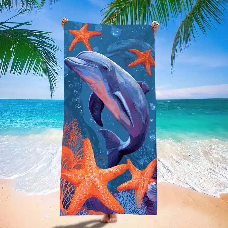 Ocean Dolphin Starfish Coral Print Beach Towel Sandproof Quick Dry Towel for Beach Swimming Pool Vacation