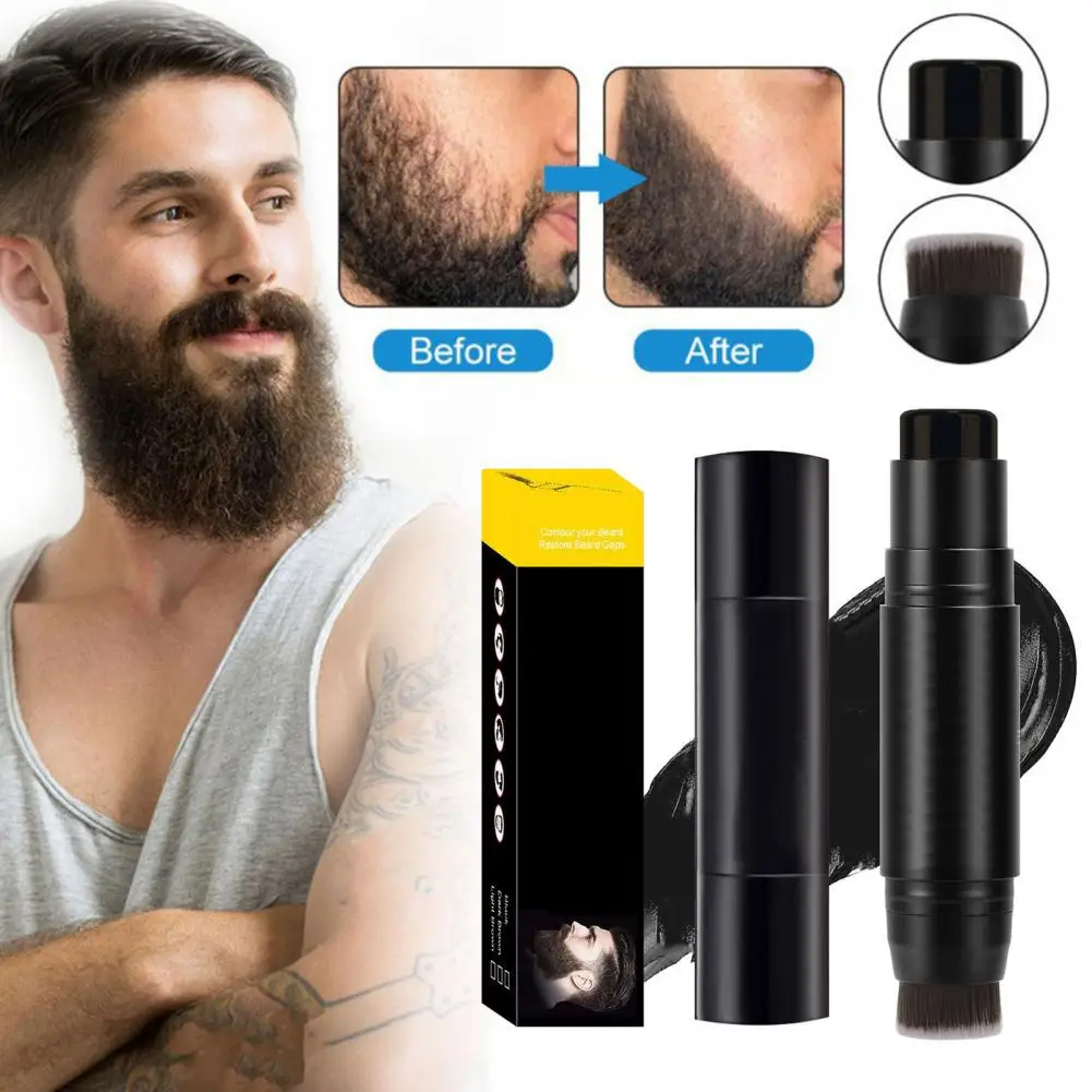 Men Beard FILLER Pencil ปากกาเครายาวนานพร้อมแปรง Double-end สําหรับแปรงครีมบรรจุคิ้วหนวดที่ดูเป็นธรรมชาติ