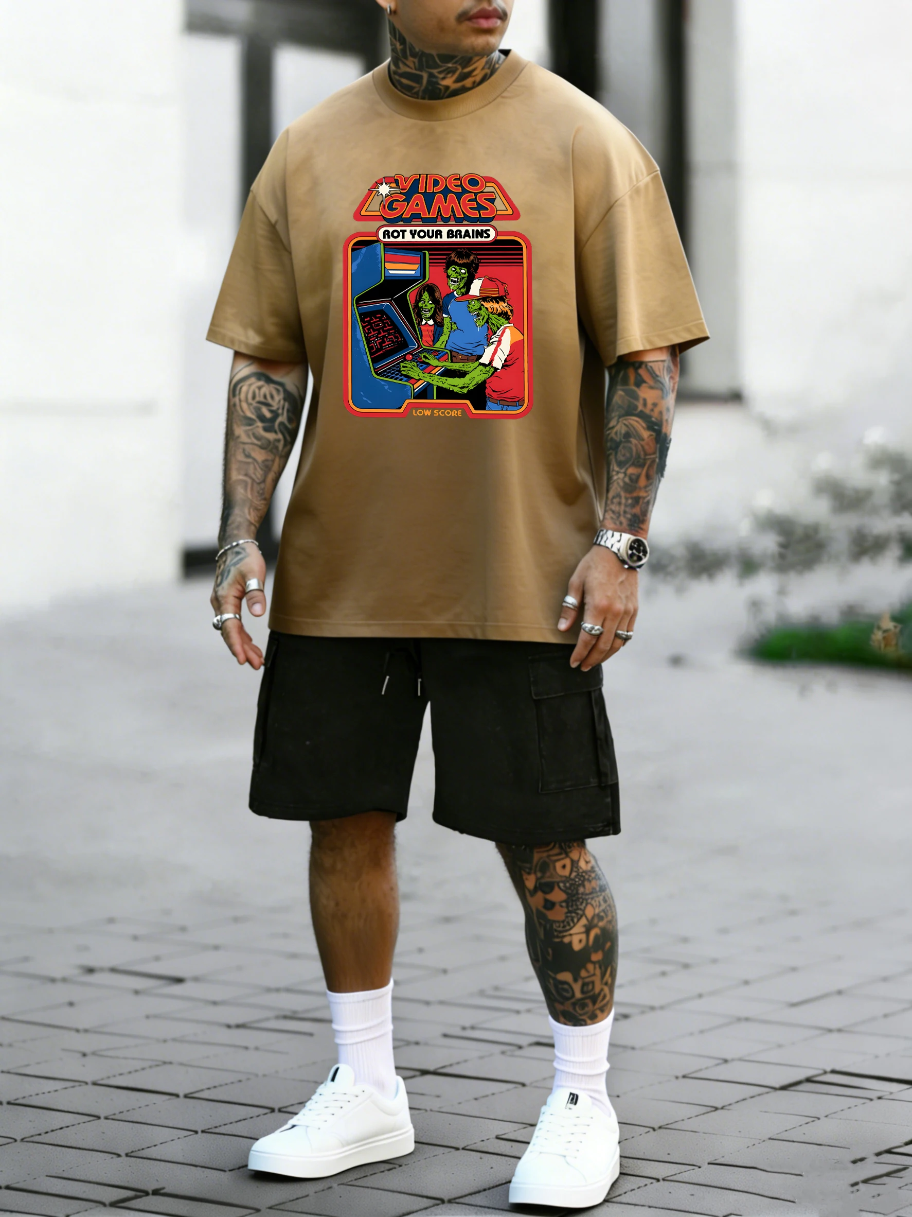 

Футболка с принтом «Video Games Rot Your Brains» в стиле тай-дай, спортивная, из дышащего хлопка, уличная мода, комплекты мужской повседневной свободной одежды