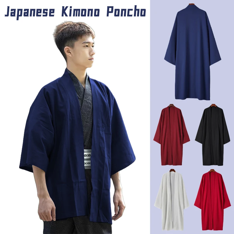 

Men's Solid Color Long Sleeve Cardigan Long Kimono Shirt Asian Traditional Wear Yukata Haori Jacket Coat 5 Color Japanese Kimono