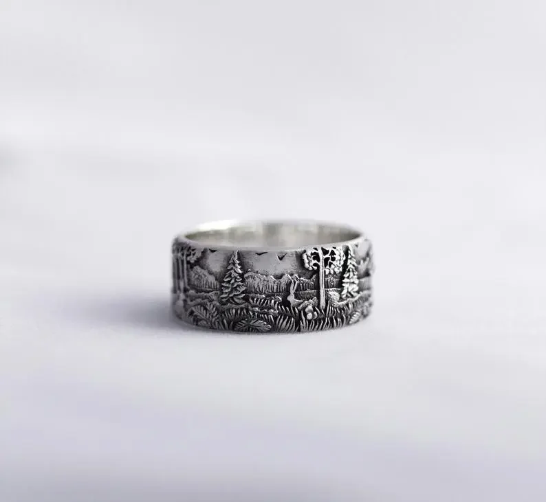 Fashion Wild Men and Women Ring Thailand Silver Deer Forest Ring 925 Silver Ring Hip Hop Style Ring Men and Women Jewelry