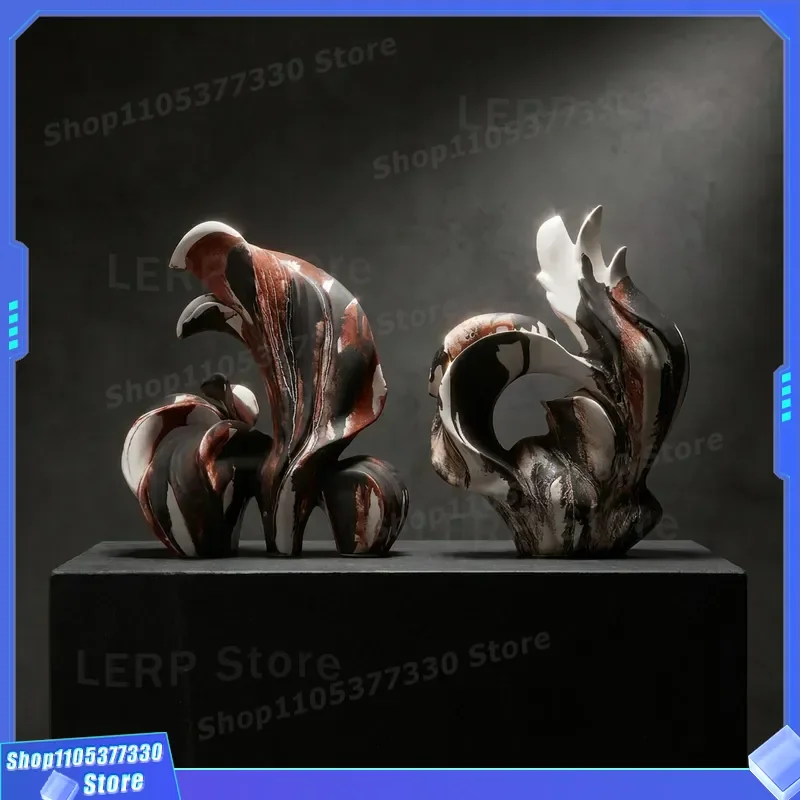 Abstract Ink Splash Ceramic Vase Wabi Sabi Style Desktop Ornament Modern Art Decor for Living Room Entrance Model Room Soft
