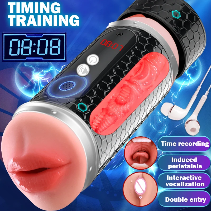 2 In 1 Automatic Male Masturbator Cup Soft Tight Pussy Blowjob Vaginal and Mouth Mold Vibrating Sucking Wriggle Men Sex Toys