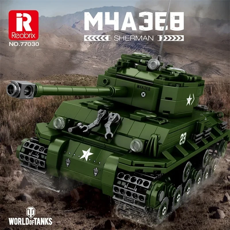 

World Of Tanks Series Building Blocks WWII M4A3E8 Sherman Main Battle Tank Model Bricks Desktop Display Kids DIY Toys Idea Gifts