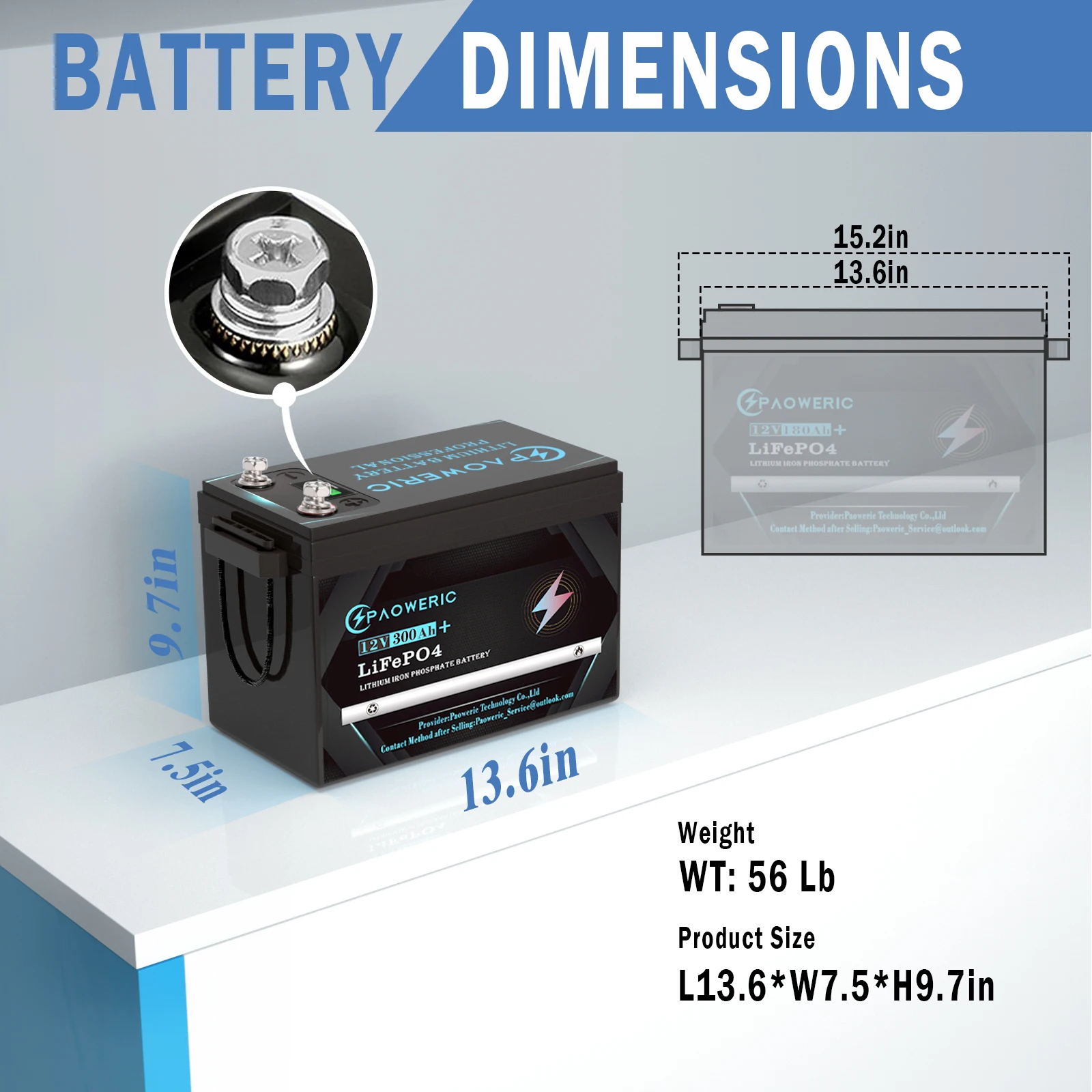 12V 300Ah LiFePO4 Battery Built-in 250A BMS,Rechargeable Lithium Battery, 10000+ Deep Cycles,for Solar systerm,RV,Camping