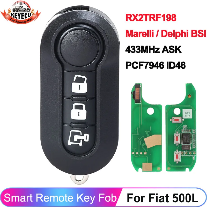 KEYECU RX2TRF198 dla Fiat 500L MPV Ducato Citroen skoczek Peugeot Boxer 2008-2015 klucz pilot zdalnego sterowania Marelli BSI PCF7946 433MHz ASK