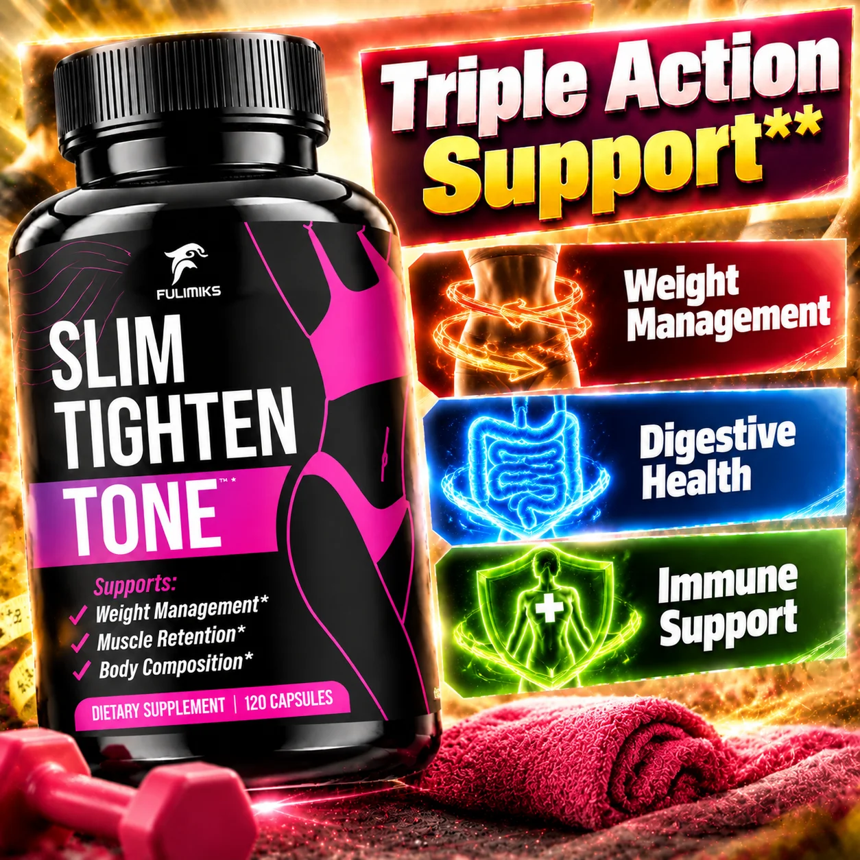 Slim Tighten Tone Supplement, Support Muscle Retention & Lean Muscle Mass, Slimmer Waistline Appearance, for Fitness Women