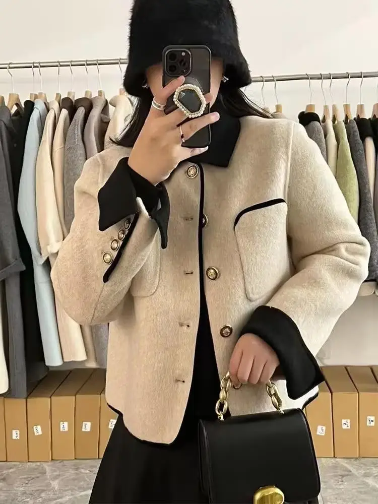 Tweed-Jacke für Damen, Winter-Steppjacke, Flauschig Warm, Überlange Silhouette, Schmal Geschnitten, Verdickt, Stehkragen, Dekorative Schleife, Tailliert