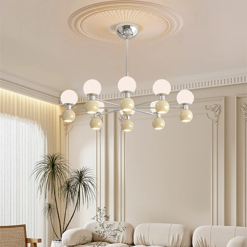 French Vintage LED Chandelier Cream-Style Bauhaus Living Room Chandelier Retro Magic Bean Dining Room Indoor Lighting Fixture