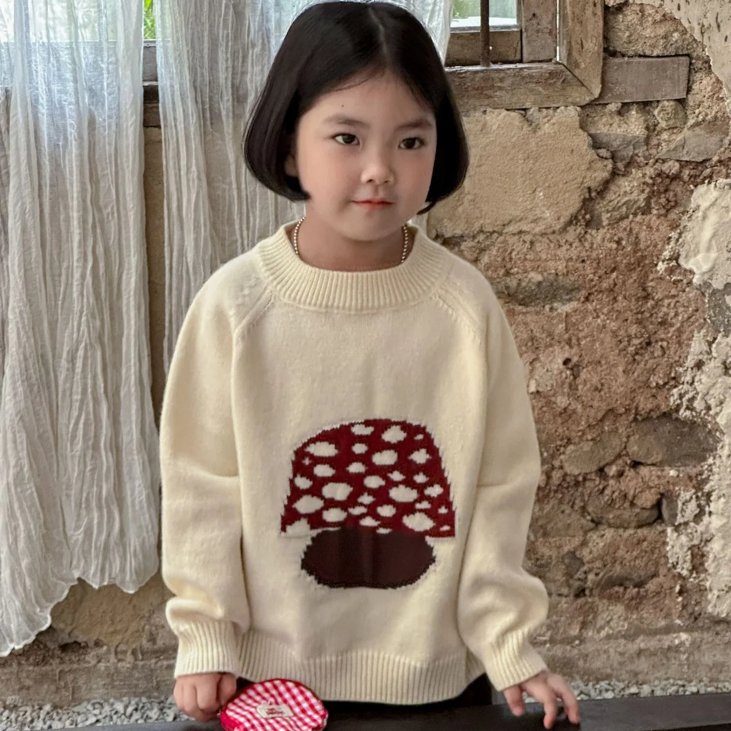 Girls Sweater 2024 Winter New Childrens Wear Korean Style Foreign Style Cute Thick Warm Mushroom Sweater Casual Simple Daily