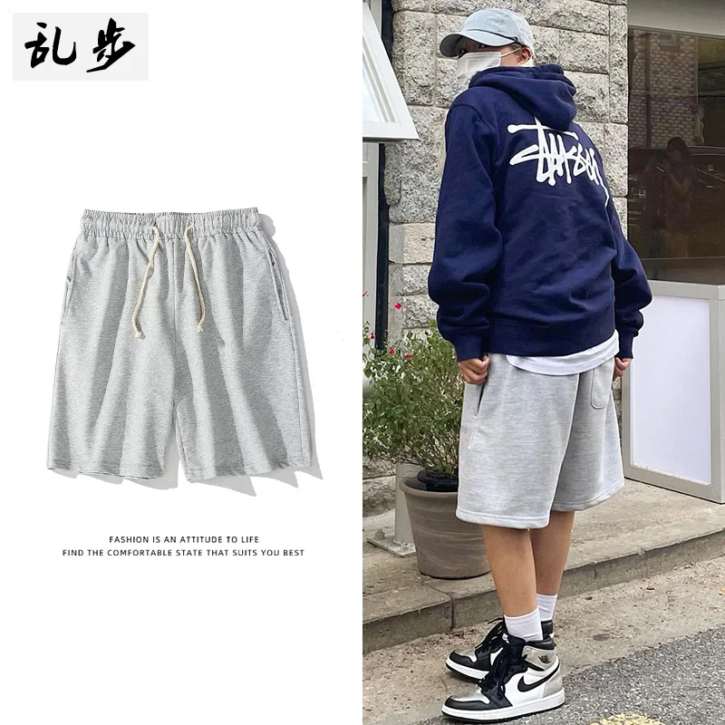 

Мужские летние тонкие прямые свободные повседневные спортивные шорты для баскетбола, молодежные, из смеси хлопка, полиэстера и спандекса