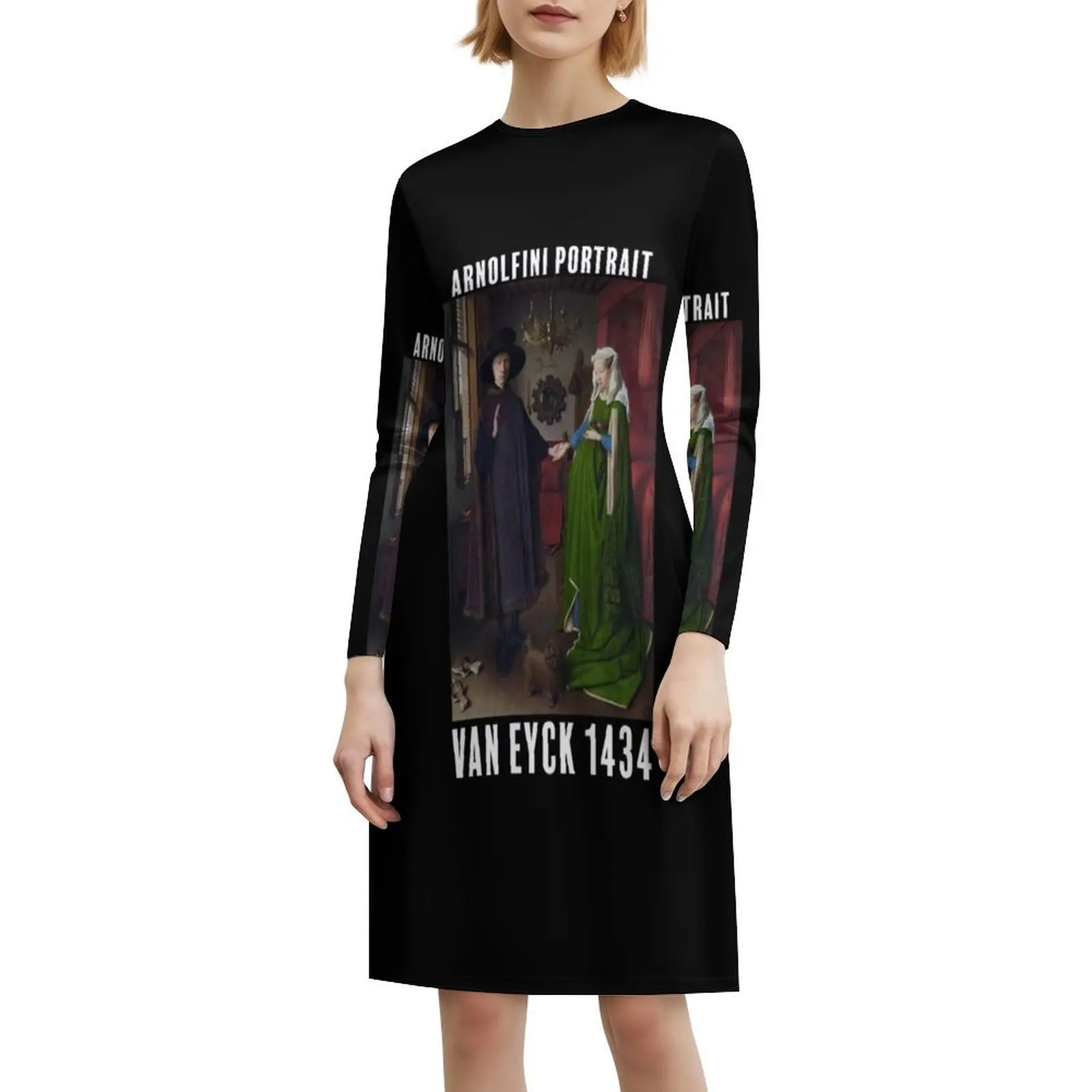 The Arnolfini Portrait-Jan Van Eyck فستان هيب هوب نسائي ملابس الشارع مطبوع عليه رسومات جرافيك ملابس نادي الحفلات الكلاسيكية الكلاسيكية