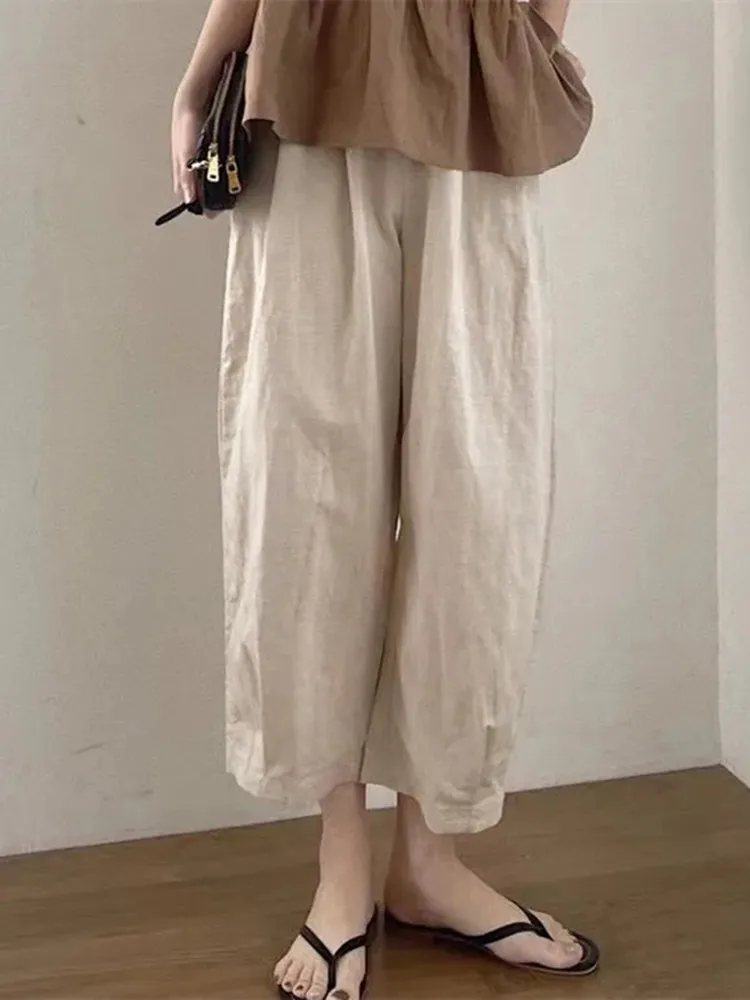 

Женские хлопковые льняные брюки свободного кроя, тонкие, укороченные (7/8), повседневные, летние 2026, модные, стройнящие, широкие, для работы, в стиле Харадзюку