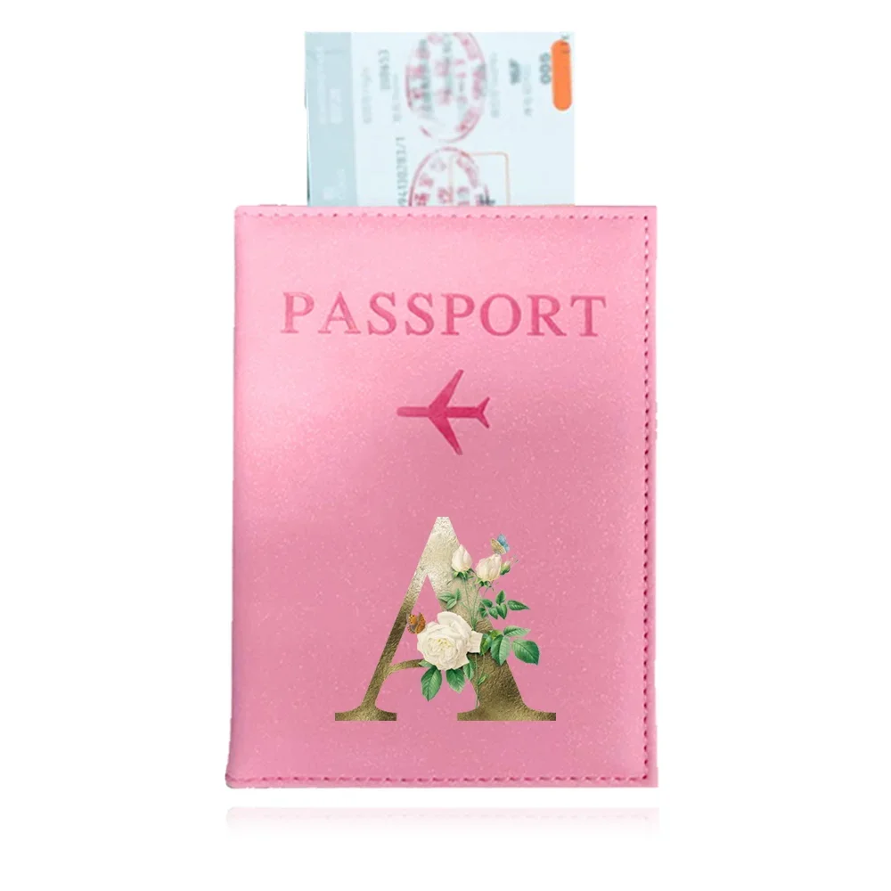 Passport Cover PU Ultra-thin Passport Holder ID Cover Document Holder Travel Accessories Initials Golden Flower Lettern Pattern